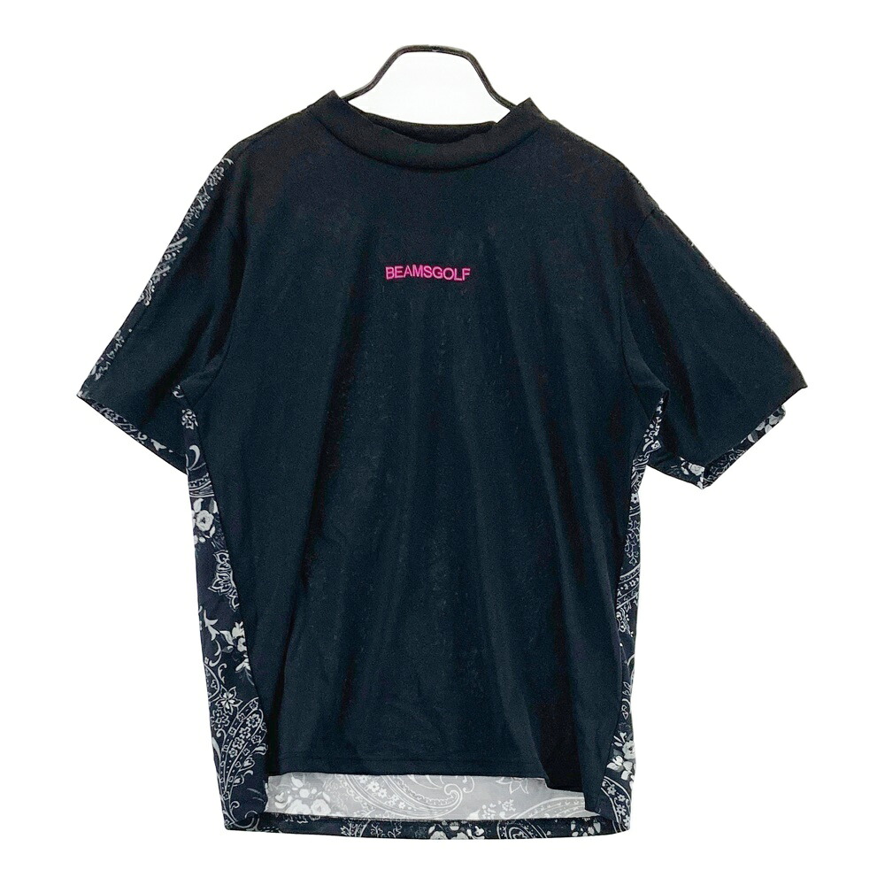 BEAMS GOLF ビームスゴルフ ハイネック 半袖Tシャツ 総柄 ブラック系 L 【中古】ゴルフウェア メンズ