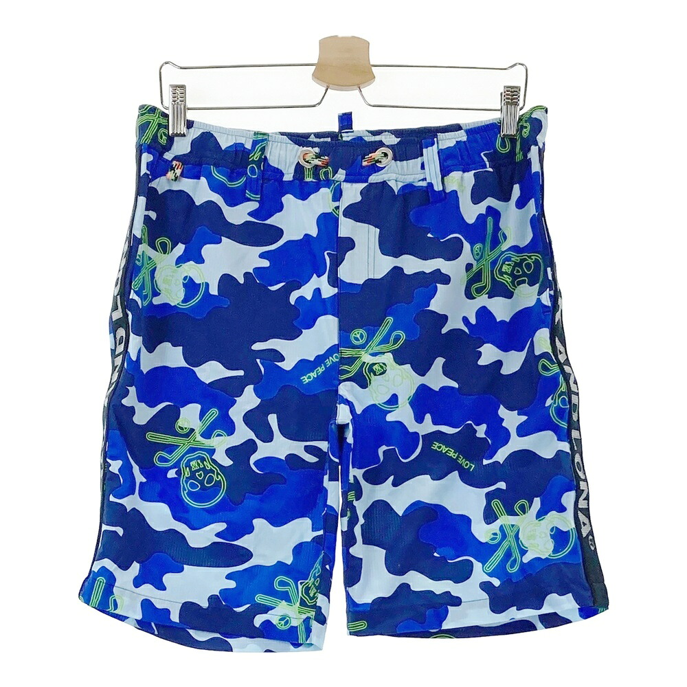 MARK&LONA マークアンドロナ ハーフパンツ カモフラ スカル柄 ブルー系 48 【中古】ゴルフウェア メンズ