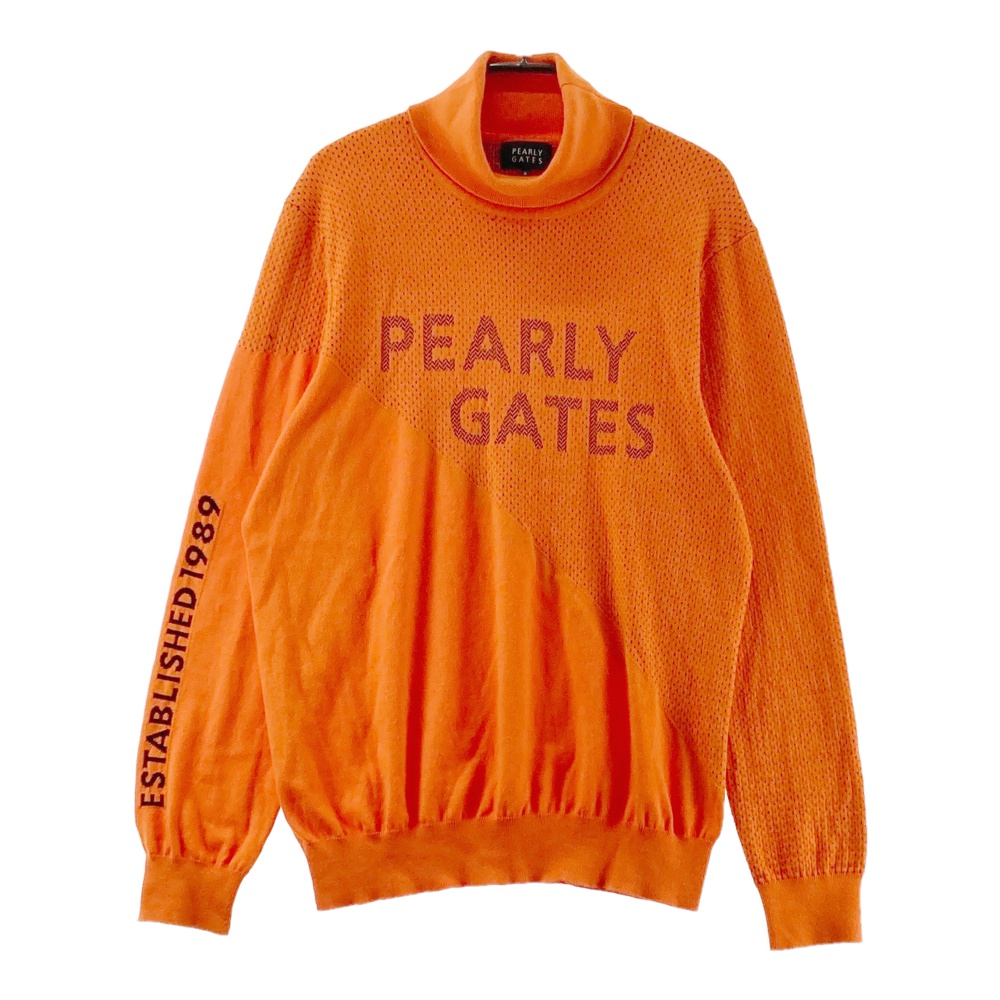 PEARLY GATES パーリーゲイツ 2024年モデル コットン混タートルネック ニットセーター 総柄 オレンジ系 5 【中古】ゴルフウェア メンズ|中古ゴルフウェア通販STST