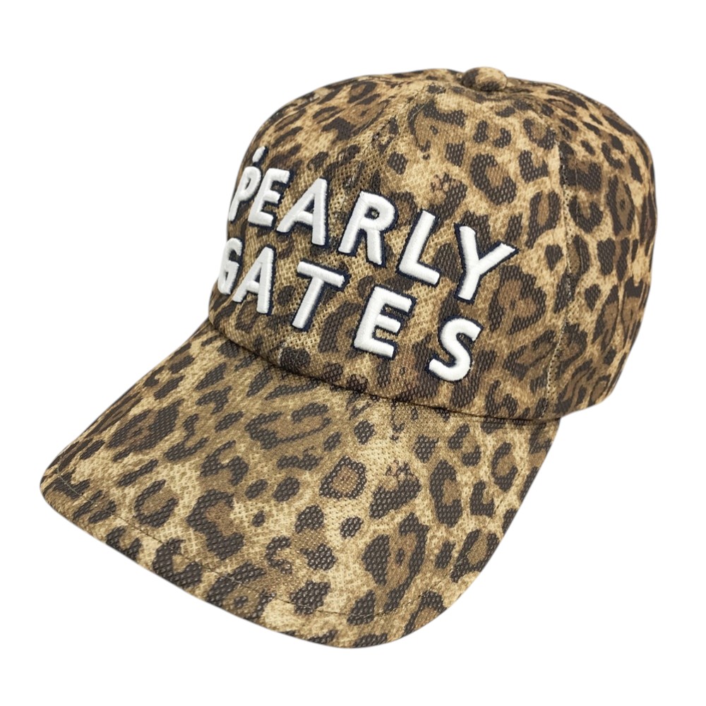 PEARLY GATES パーリーゲイツ 洗える 折りたたみ メッシュキャップ ヒョウ柄 レオパード ブラウン系 FR 【中古】ゴルフウェア