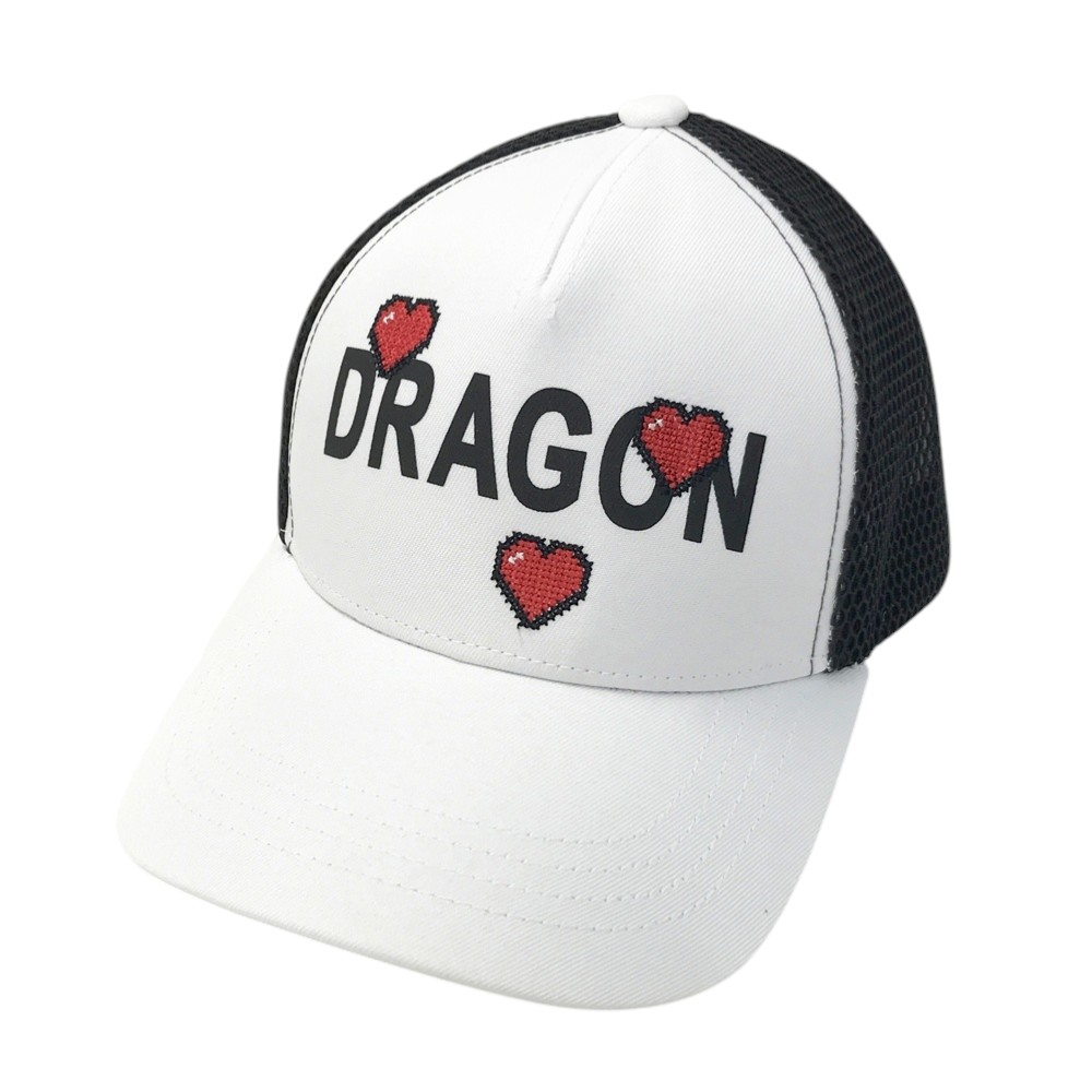 DANCE WITH DRAGON ダンスウィズドラゴン  メッシュ鳥打ち帽 刺しゅう ハート型 総柄 白いこと系 99(F) 【中古】ゴルフお召しもの