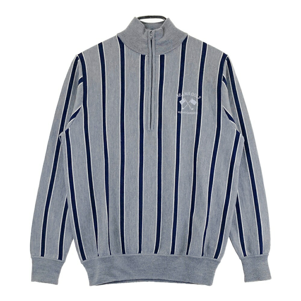BEAMS GOLF ビームスゴルフ ハーフジップ ニットセーター ストライプ柄 グレー系 M 【中古】ゴルフウェア メンズ