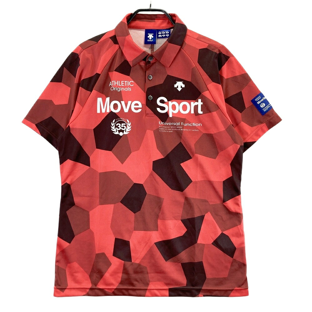 DESCENTE GOLF デサントゴルフ 半袖ポロシャツ 総柄 レッド系 O 【中古】ゴルフウェア メンズ｜中古ゴルフウェア通販STST