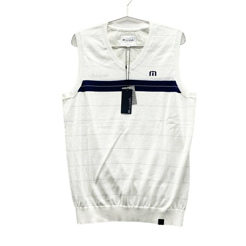 TRAVIS MATHEW トラビスマシュー ニットベスト ボーダー柄 ホワイト系 L 【中古】ゴルフウェア メンズ｜中古ゴルフウェア通販STST