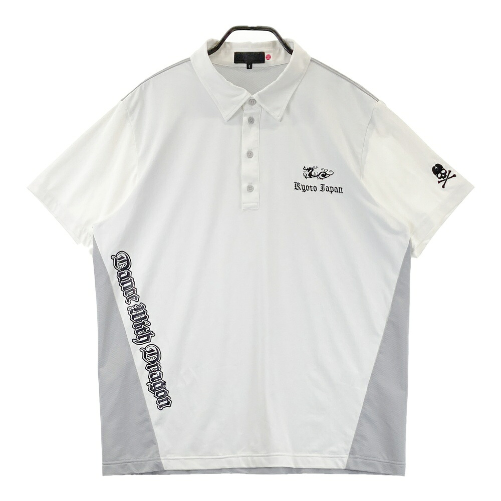 DANCE WITH DRAGON ダンスウィズドラゴン  半袖スポーツシャツ  白いこと系 4 【中古】ゴルフお召しもの メンズ シャツ・ポロシャツ-スポーツ・アウトドア-ゴルフ