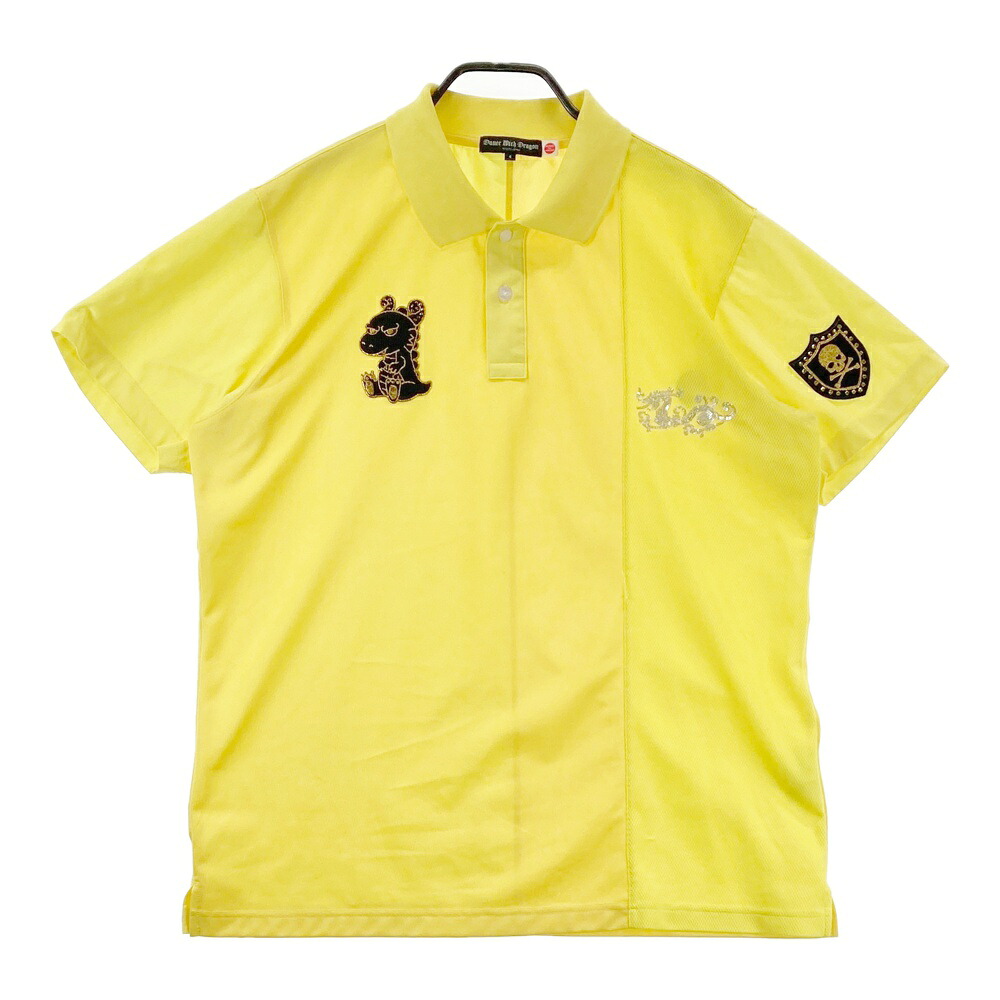 DANCE WITH DRAGON ダンスウィズドラゴン  半袖スポーツシャツ チビドラ  黄み系 4 【中古】ゴルフお召しもの メンズ メンズウェア-ウェア