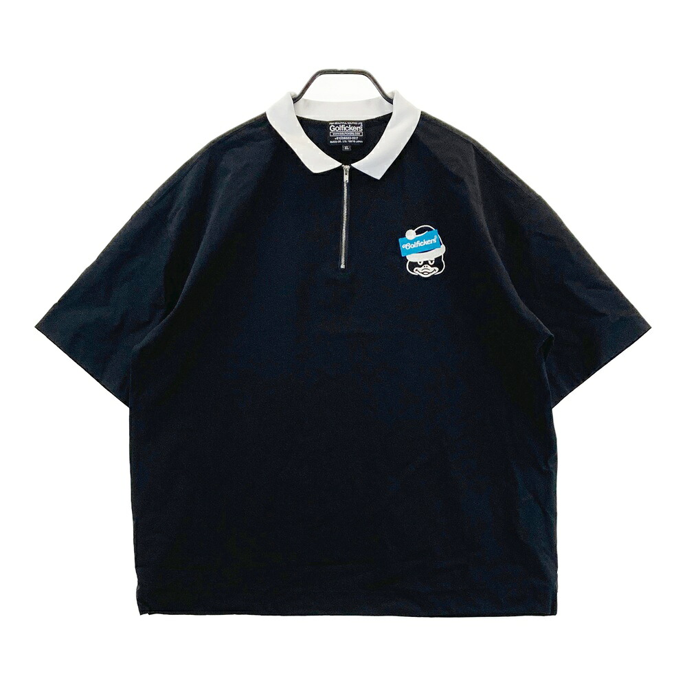 Golfickers ゴルフィッカーズ セガサミーカップ 半袖ハーフジップポロシャツ  黒いこと系 XL 【中古】ゴルフ御召しもの メンズ