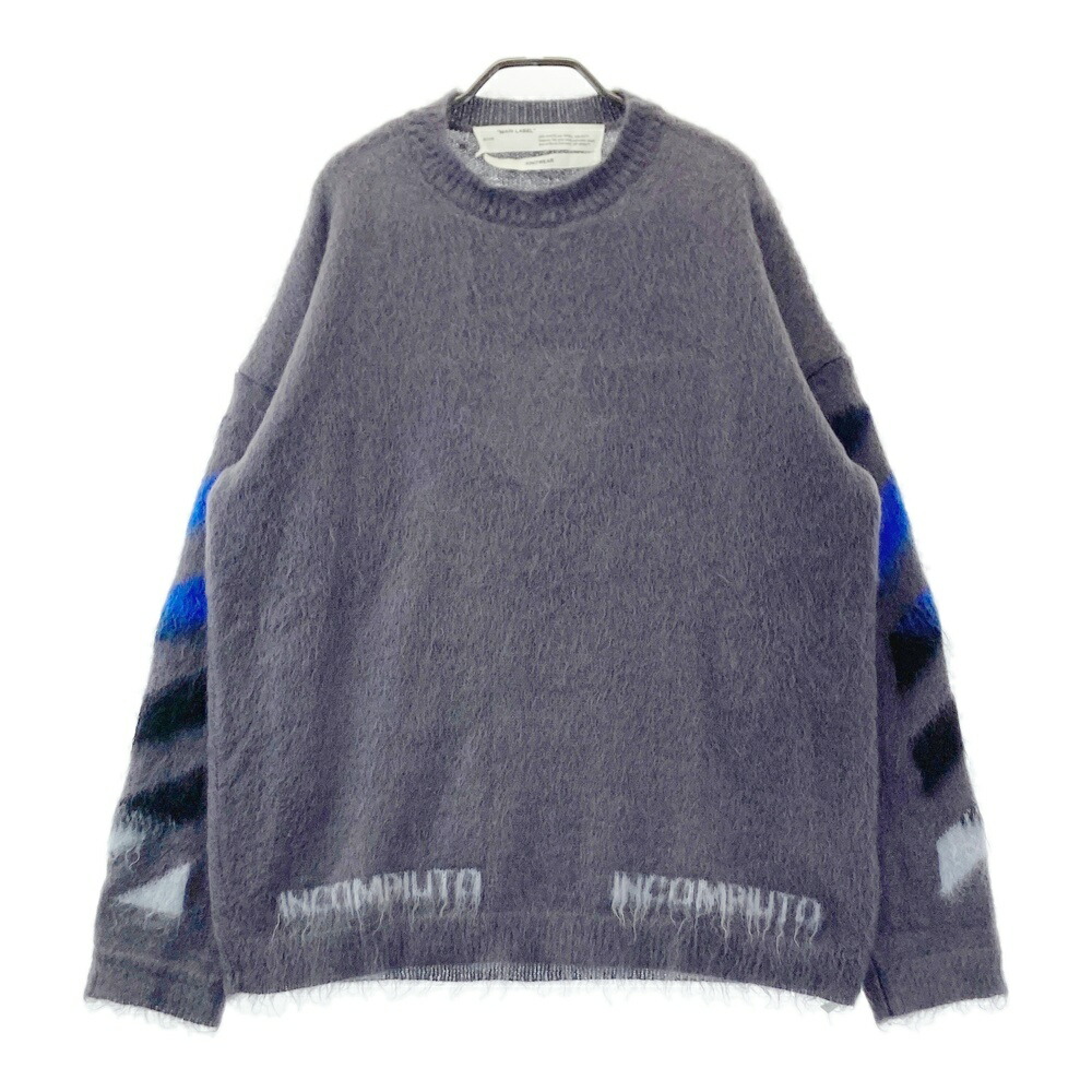 OFF-WHITE 象牙色 OMHA036E19B02024 モヘヤ 編み物スウェーター  薄墨色系 L 【中古】メンズ