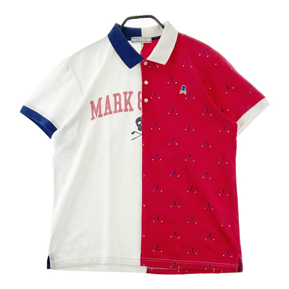 MARK\u0026LONA マークアンドロナ  半袖スポーツシャツ うつり変わり 刺しゅう総柄 白いこと系 XL 【中古】ゴルフお召しもの メンズ