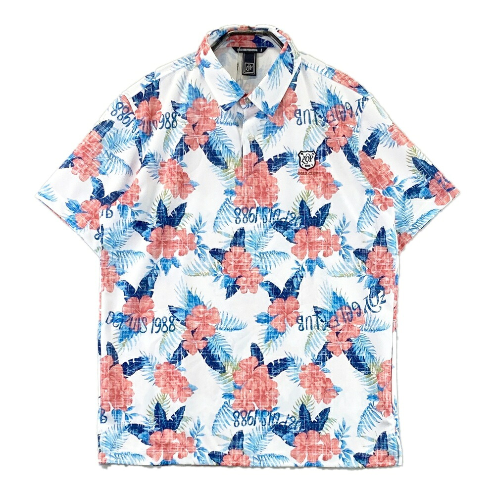 ZOY ゾーイ  半袖スポーツシャツ 総柄 白いこと系 2 【中古】ゴルフお召しもの メンズ