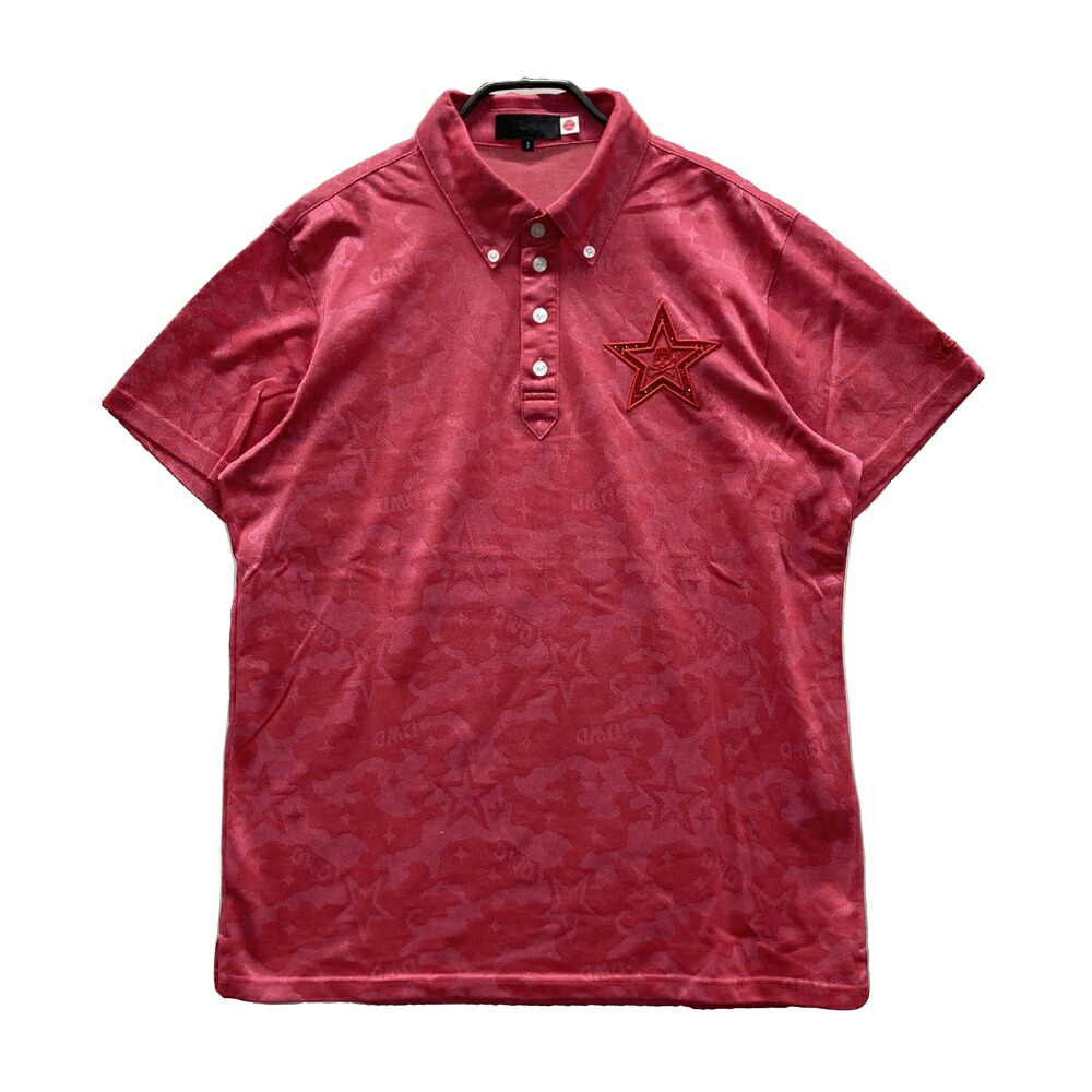 DANCE WITH DRAGON ダンスウィズドラゴン 半袖ポロシャツ ボタンダウン 星×カモフラ柄 ピンク系 3 【中古】ゴルフウェア メンズ|中古ゴルフウェア通販STST