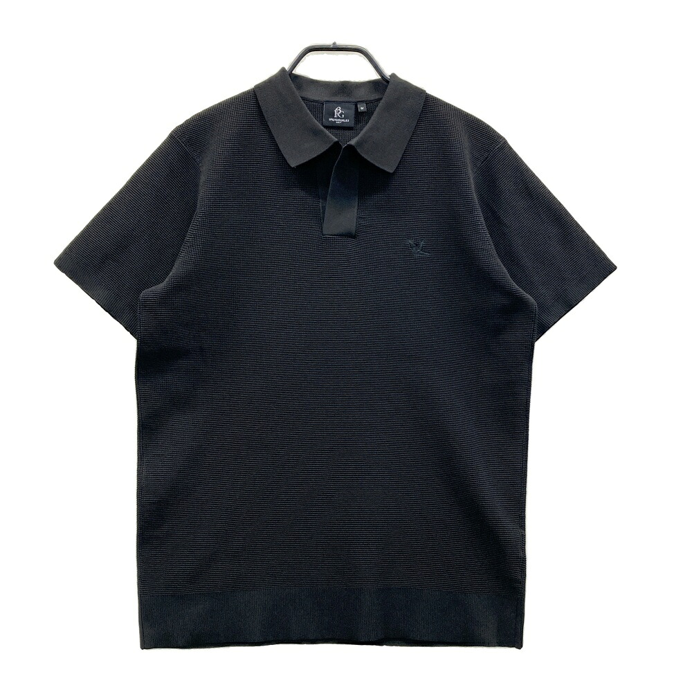 1PIU1UGUALE3 GOLF  旗がしら 編み物半袖スポーツシャツ  黒いこと系 4 【中古】ゴルフ御召しもの メンズ