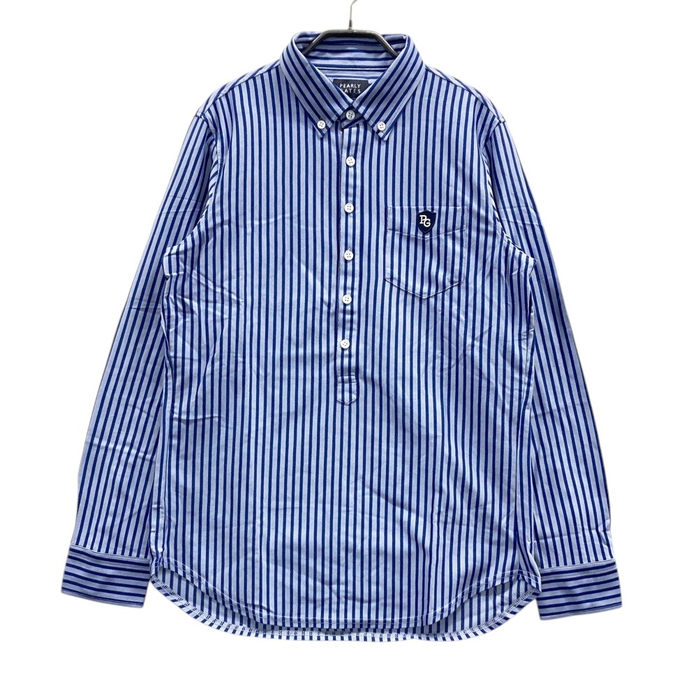 PEARLY GATES パーリーゲイツ  長袖スポーツシャツ 名取り草落ちこむ 縞模様柄 青色系 5 【中古】ゴルフお召しもの メンズ