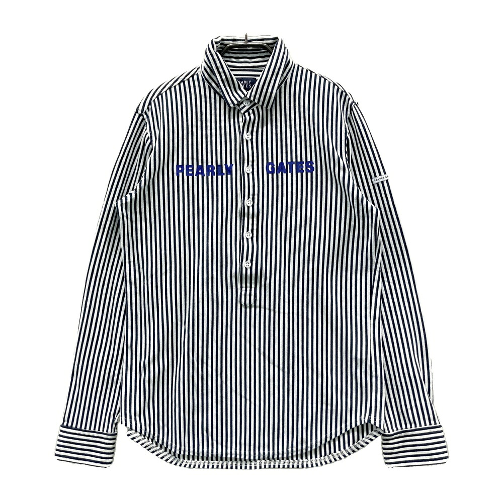 PEARLY GATES パーリーゲイツ 長袖ポロシャツ ストライプ ネイビー系 5 【中古】ゴルフウェア メンズ｜中古ゴルフウェア通販STST