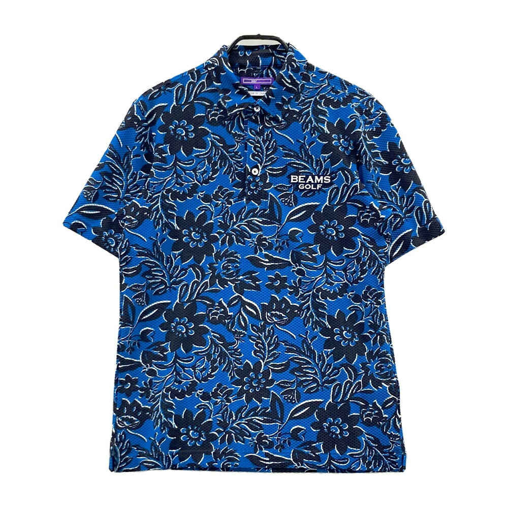 BEAMS GOLF ビームスゴルフ  半袖スポーツシャツ メッシュ 総柄 青色系 L 【中古】ゴルフお召しもの メンズ
