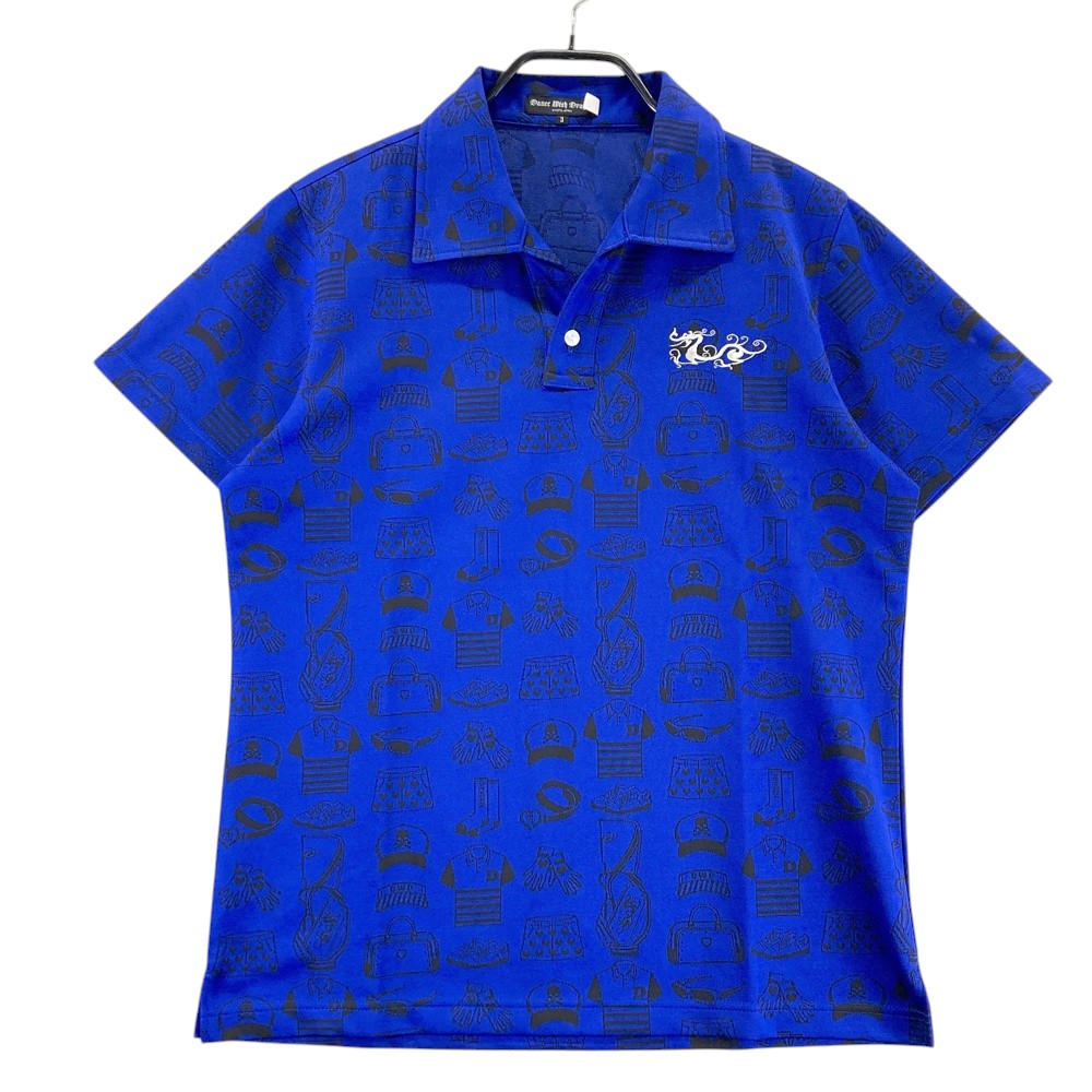 DANCE WITH DRAGON ダンスウィズドラゴン  半袖スポーツシャツ 総柄 青色系 3 【中古】ゴルフお召しもの メンズ