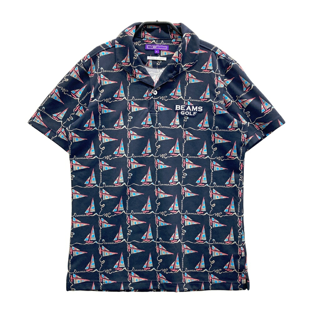 BEAMS GOLF ビームスゴルフ 半袖ポロシャツ ヨット 総柄 ネイビー系 S 【中古】ゴルフウェア メンズ|中古ゴルフウェア通販STST