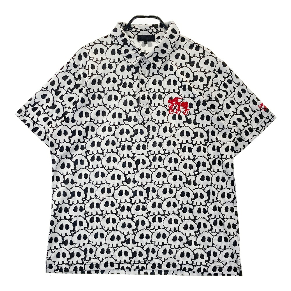 DANCE WITH DRAGON ダンスウィズドラゴン &times; タツノコプロ ヤッターマン 半袖ポロシャツ ドクロ雲 ホワイト系 5 【中古】ゴルフウェア メンズ｜中古ゴルフウェア通販STST