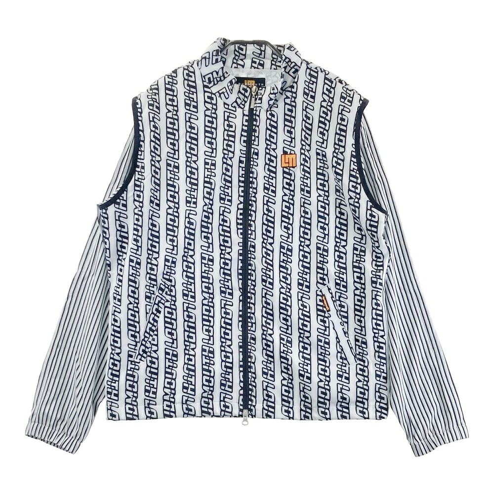 LOUD MOUTH ラウドマウス 2WAY ジャケット ロゴ ストライプ総柄 ブラック系 L 【中古】ゴルフウェア メンズ｜中古ゴルフウェア通販STST