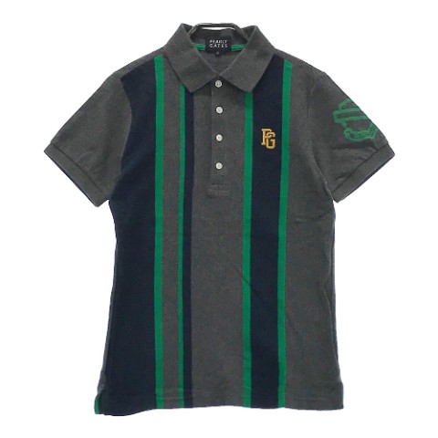 PEARLY GATES パーリーゲイツ 半袖ポロシャツ ストライプ柄 グレー系 4 【中古】ゴルフウェア メンズ