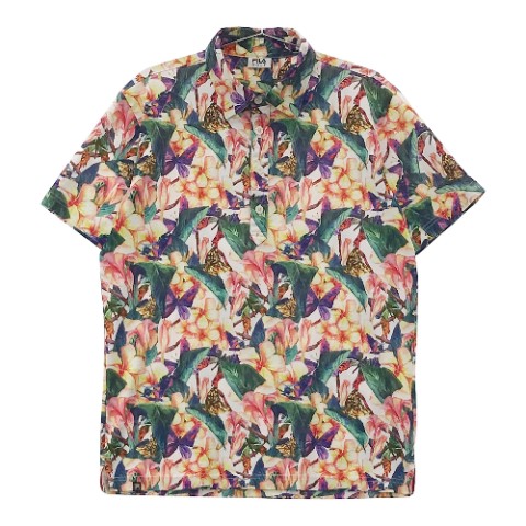 FILA GOLF フィラゴルフ 半袖ポロシャツ 花 総柄 グリーン系 L 【中古】ゴルフウェア メンズ