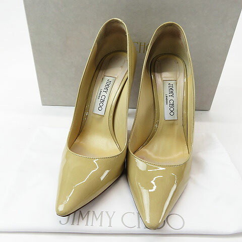 JIMMY CHOO ジミーチュウ パテントレザーパンプス ROMY ベージュ系 38 【中古】レディース