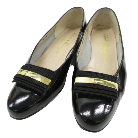 Salvatore Ferragamo サルヴァトーレ フェラガモ ローヒールパンプス ブラック系 5 1/2 【中古】レディース