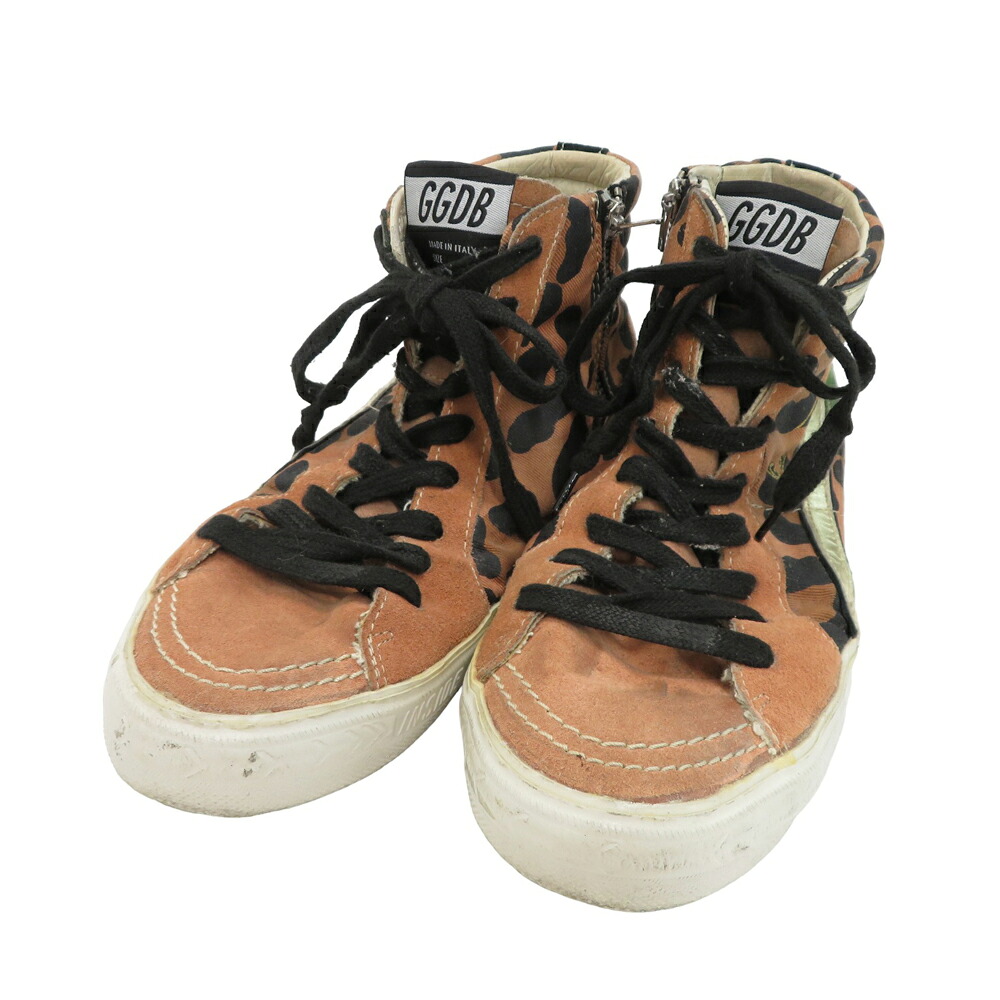 GOLDEN GOOSE ゴールデングース  スニーカー サイドジップ SLIDE レオパード柄 不都合産業 赤銅色系 大きさ書きあらわすなし 【中古】レディース