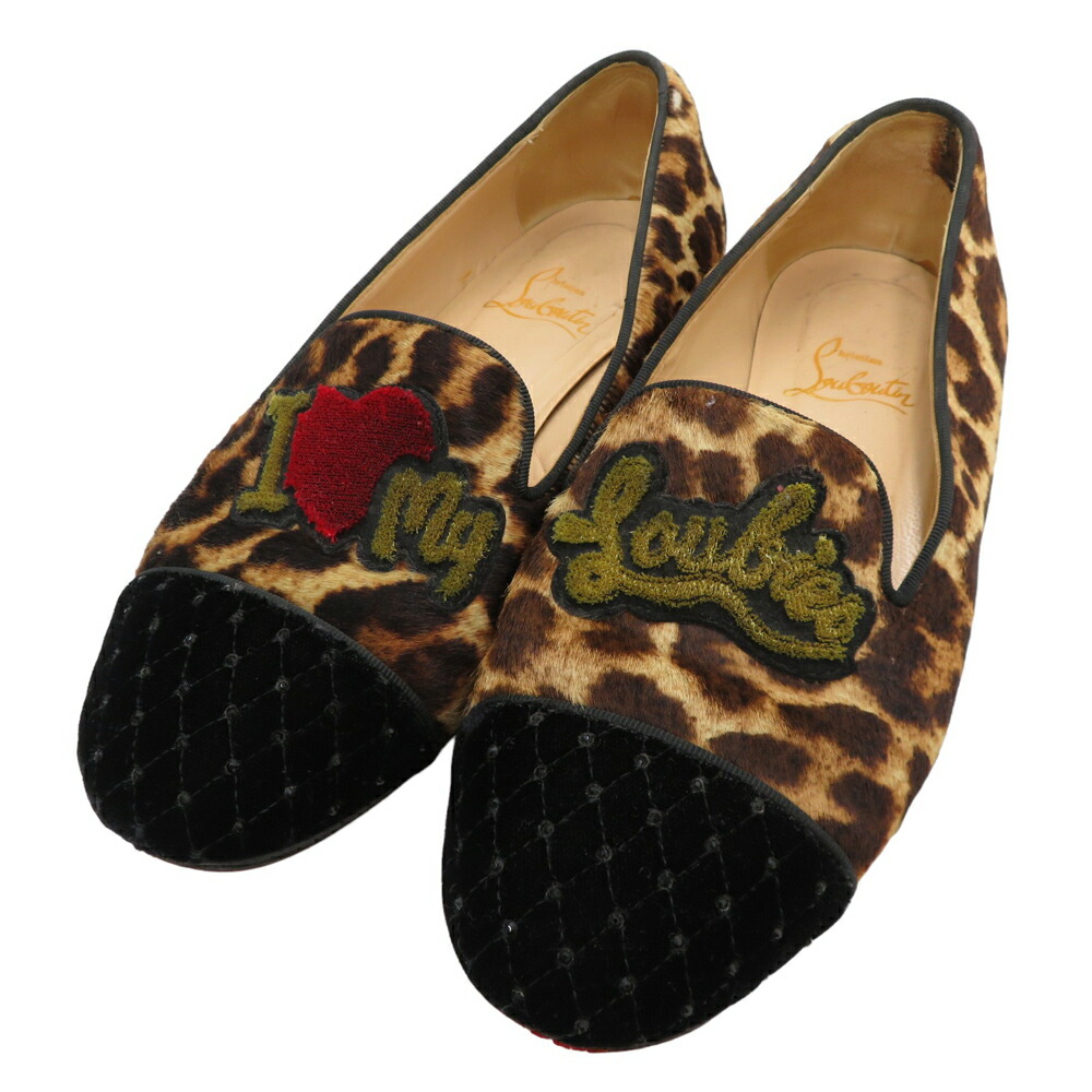 CHRISTIAN LOUBOUTIN クリスチャン ルブタン MY LOVE FLAT VELVET 歌劇場シューズ ハラコ Drawer別注 レオパード柄 赤銅色系 36 1/2 【中古】レディース
