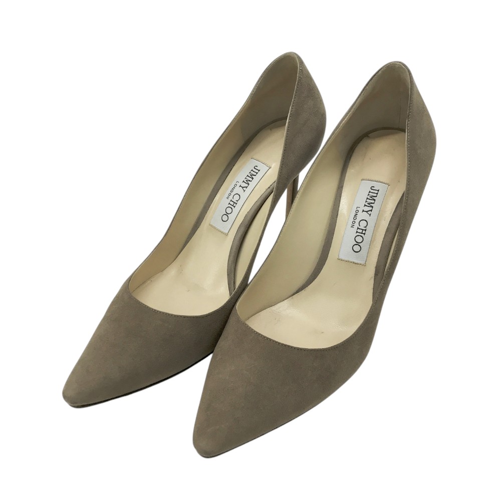 JIMMY CHOO ジミーチュウ スエードパンプス ROMY85 ベージュ系 38 1/2 【中古】レディース