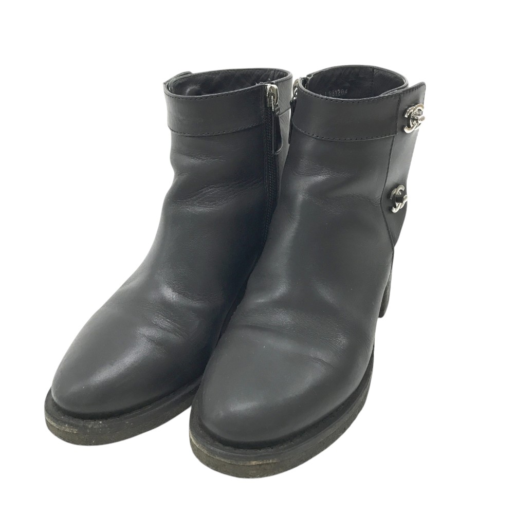 鑑定済・美品★シャネル　サイドゴアブーツ　ココマーク　ターンロック　レザー　黒 鑑定済・美品☆シャネル サイドゴアブーツ ココマーク ターンロック