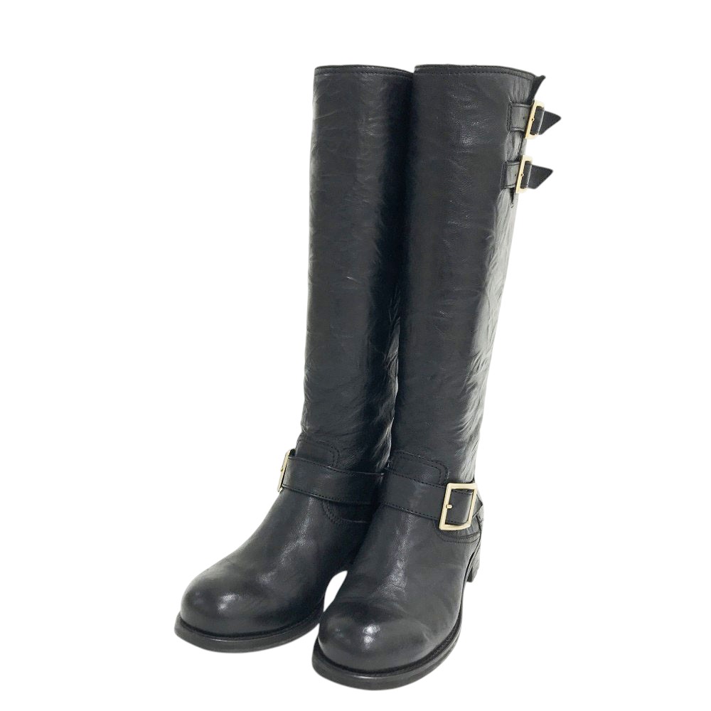 JIMMY CHOO ジミーチュウ 247YULE なめし革 科学技術者 バイカーブーツ  黒いこと系 36 1/2 【中古】レディース