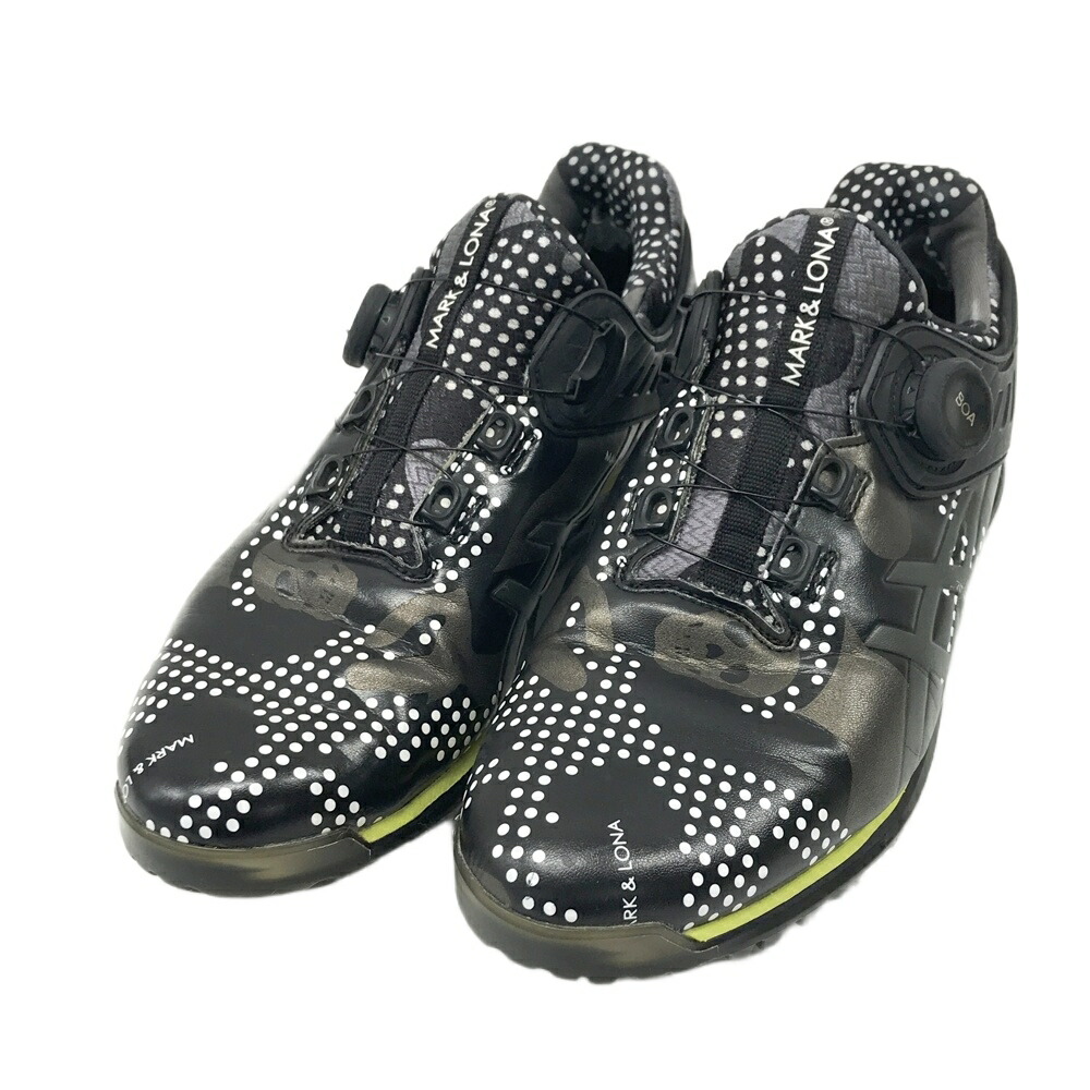 MARK&LONA マークアンドロナ × ASICS BOA 1111A203 ゴルフシューズ ドット スカル柄 ブラック系 27.0 【中古】ゴルフウェア メンズ
