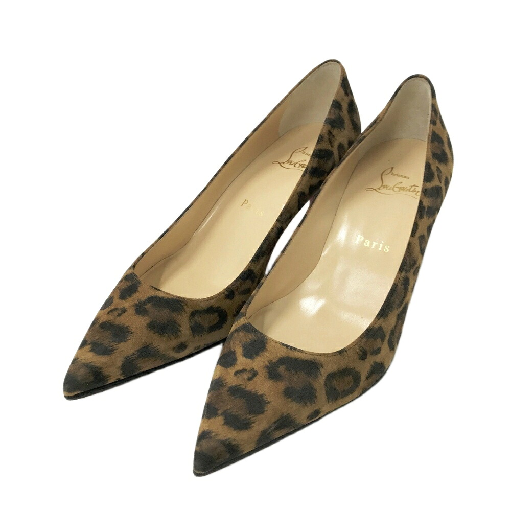 CHRISTIAN LOUBOUTIN クリスチャン ルブタン KATE 55 VEAU VELOURS KITTY スエード ハイヒール ポイントゥ パンプス レオパード柄 ブラウン系 37 【中古】レディース