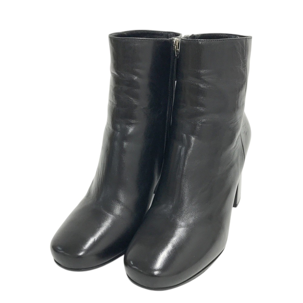PRADA プラダ 1T608E ブーツ なめし革 サイドジップ  黒いこと系 37 1/2 【中古】レディース