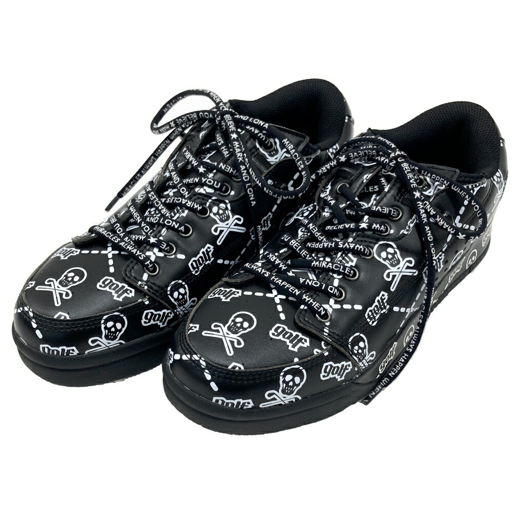 MARK\u0026LONA マークアンドロナ × gravis スパイクレスゴルフシューズ 総柄 黒いこと系 26 【中古】ゴルフ御召しもの メンズ