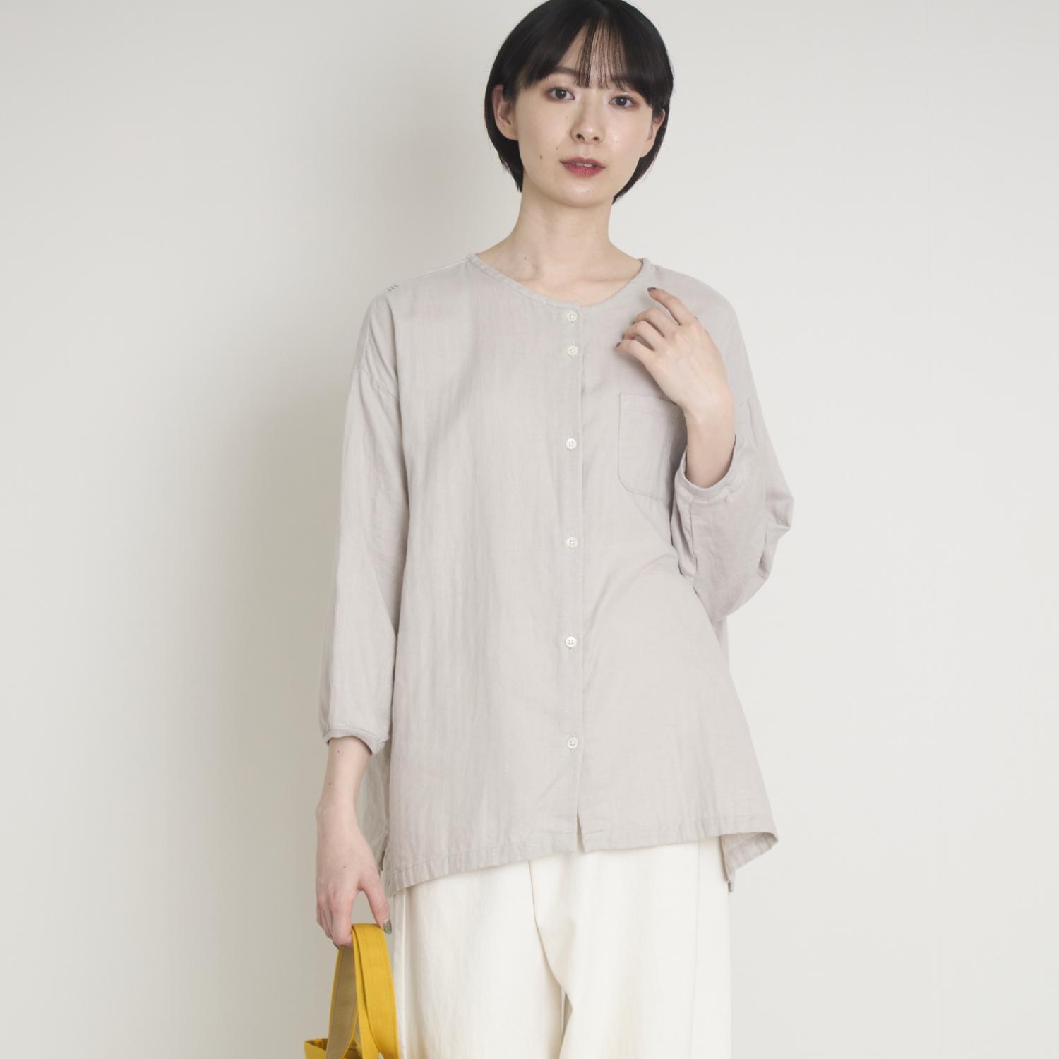 ガーゼシャツ レディース 9分袖 ダブルガーゼ 綿100%/ motone/ノーカラーシャツ2nd 9分袖|STYLE STORE version.R