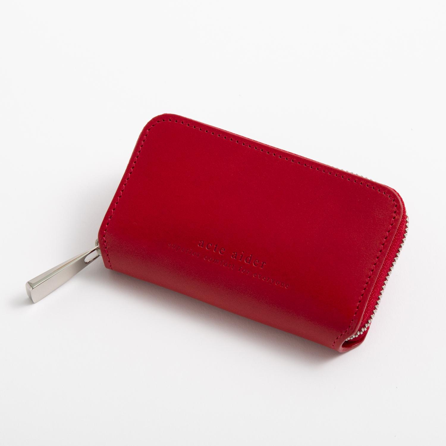 acte aider/イタリア革のミニ財布 レッド　左利き用