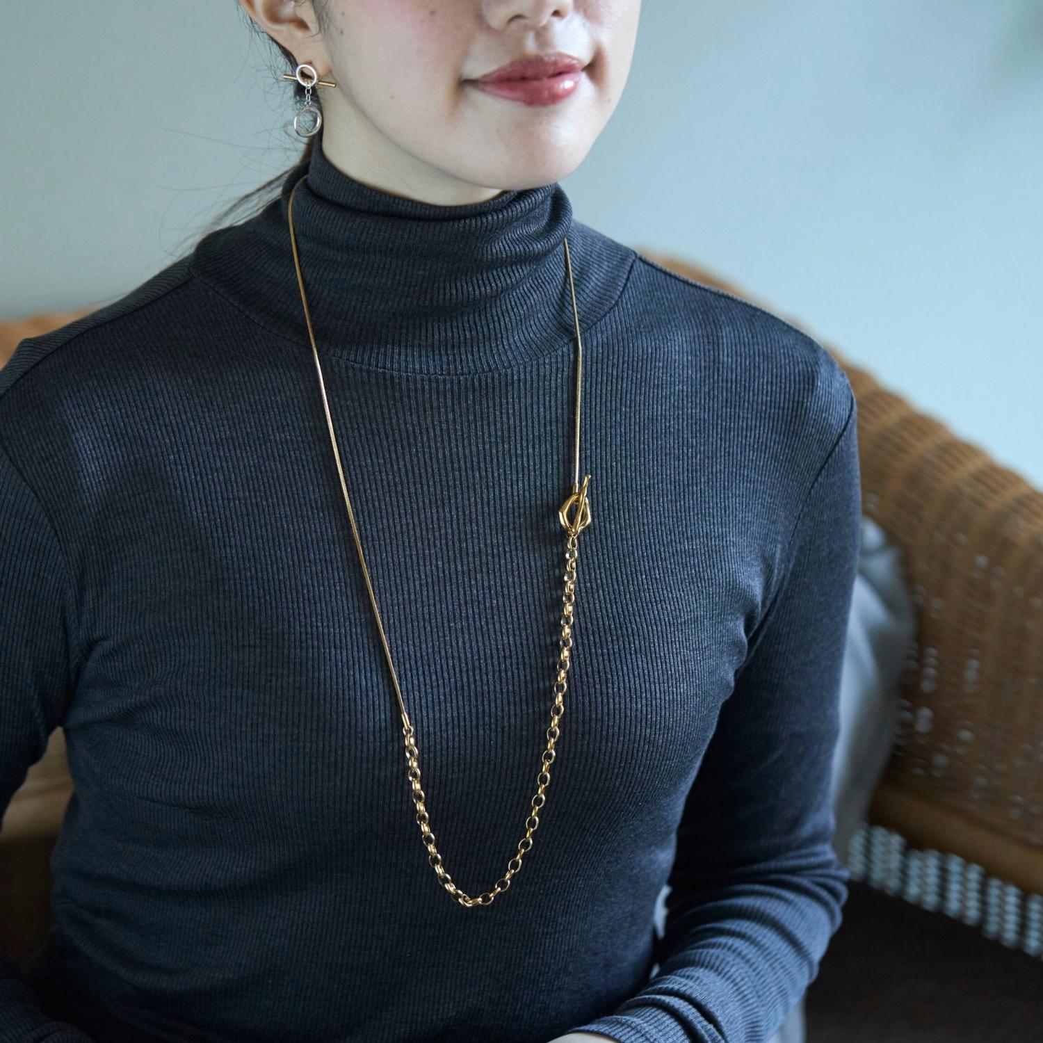 ネックレス ステンレス レディース ステンレス製 シンプル 金属アレルギー 20代 50代 ロング 長め 2way ゴールド 合わせやすい 金属アレルギー対応／ 0910/big chain toggle clasp necklace