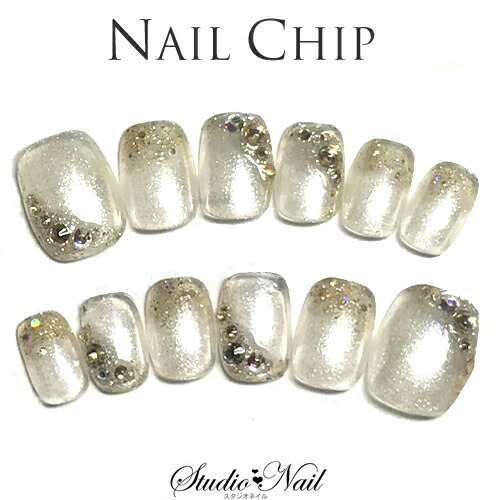 楽天市場 ネイルチップ ショート ちびつけ爪 短い クリアネイル ラメパウダー ゴールドラメ スワロ 12枚入りネイルチップ スタジオ ネイル