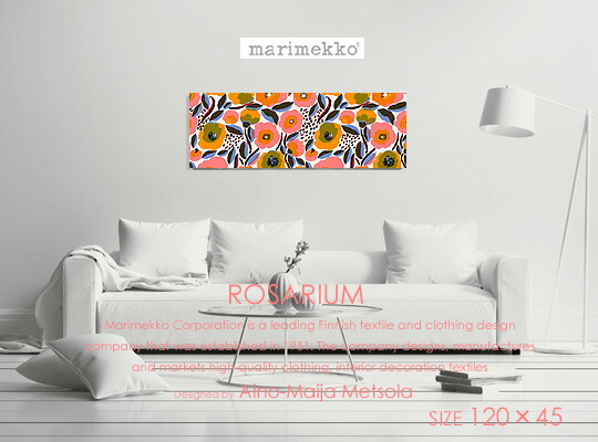廃盤色つやが量目押さえる入荷！【マリメッコ ファブリックパネル】 marimekko ファブリックボード ROSARIUM(WHT) ロサリウム[SIZE：W120×H45糎]【北欧雑貨】置き目品出どころ当て嵌める