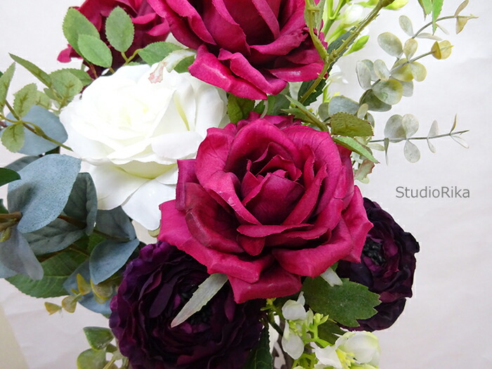 薔薇 ラナンキュラス ワイン丹赤 合せ物 バラ パープル ファインアートブロッサム 造花 卓抜 即日 明日 Buffyrobinson Co Uk