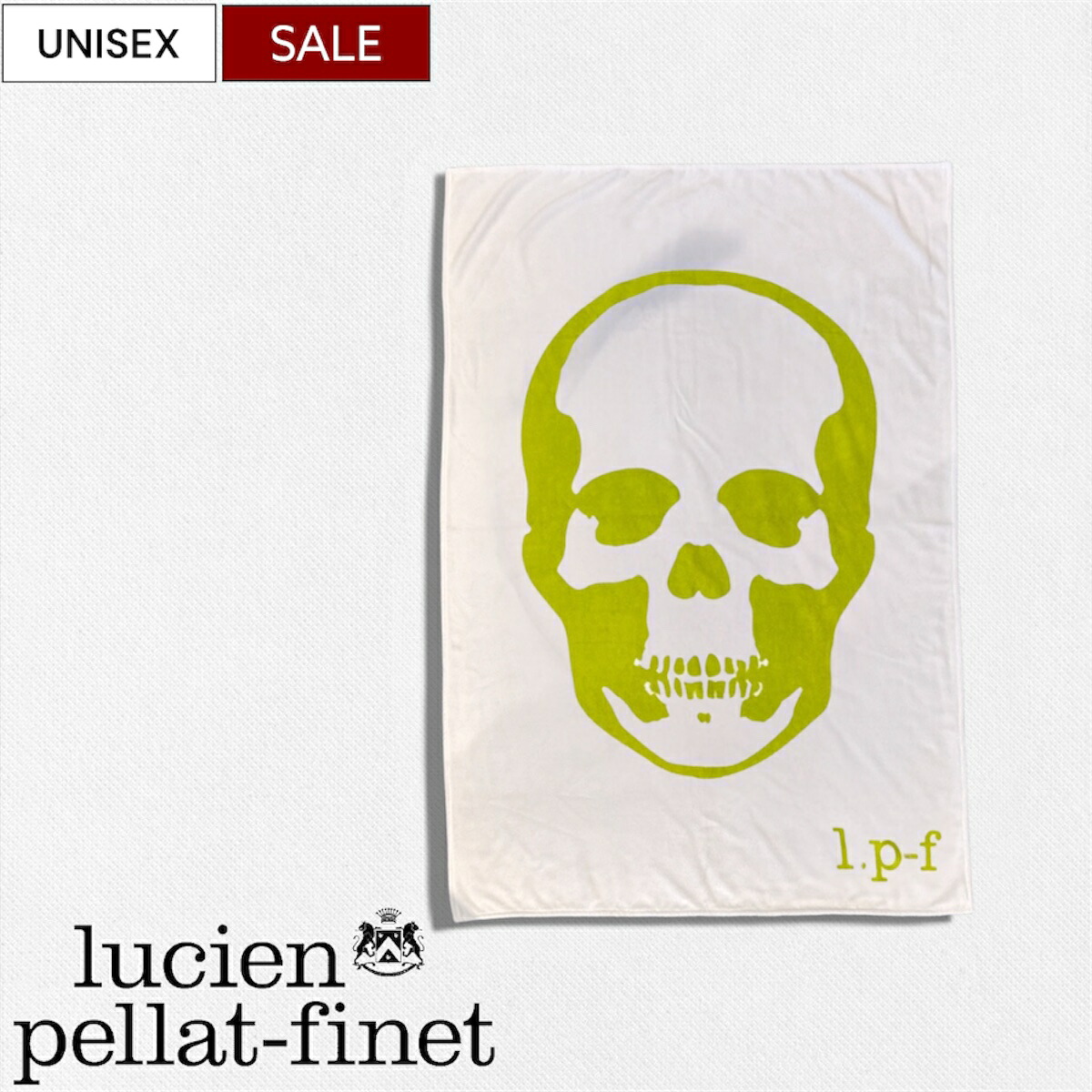 【定価77,000円(税込)】lucien pellat-finet -ルシアンペラフィネ- ビーチの視線を独り占め!ラグジュアリー感極まる スカルデザイン ビーチタオル ロゴ 大判バスタオル タオル 海 ホワイト×グリーン 353-58900 コロネット株式会社 ユニセックス メンズ レディース|Studio Route134