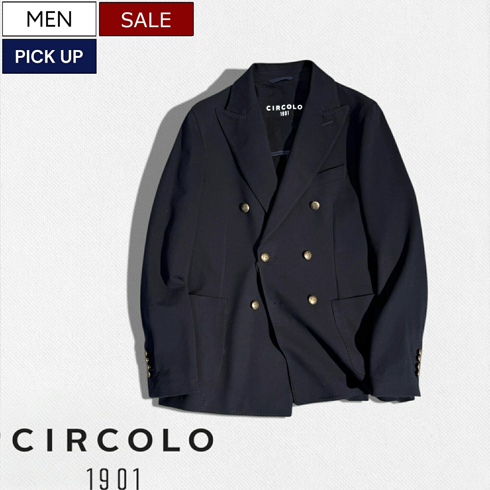 【定価86,900円(税込)】CIRCOLO 1901 - チルコロ1901 計算されたカッティングと丁寧な縫製でジャージ生地を使ったとは思えない美しいシルエットを作り出す コットンダブルジャケット ダブルブレスト ストレッチ メタルボタン ニットアウター 5204-492701 ネイビー メンズ la1 39,540円