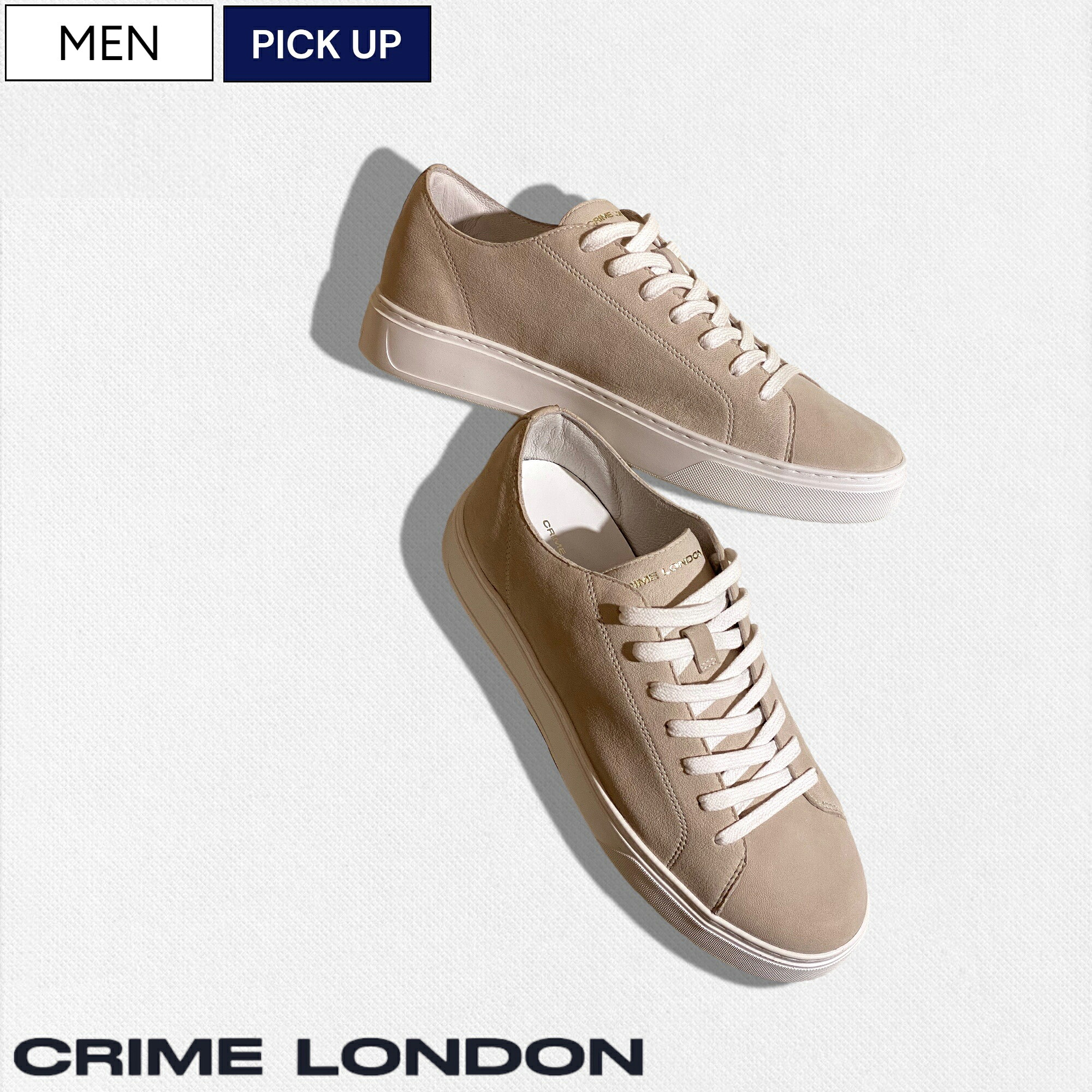 【定価39,600円(税込)】CRIME LONDON クライムロンドン 上質なコンビネーションレザーでラグジュアリーな足元を演出♪ ブランドロゴ入り スウェードレザースニーカー 靴 シューズ ベージュ LOW CAT 01564028 40 41 42 43 44 45 メンズ