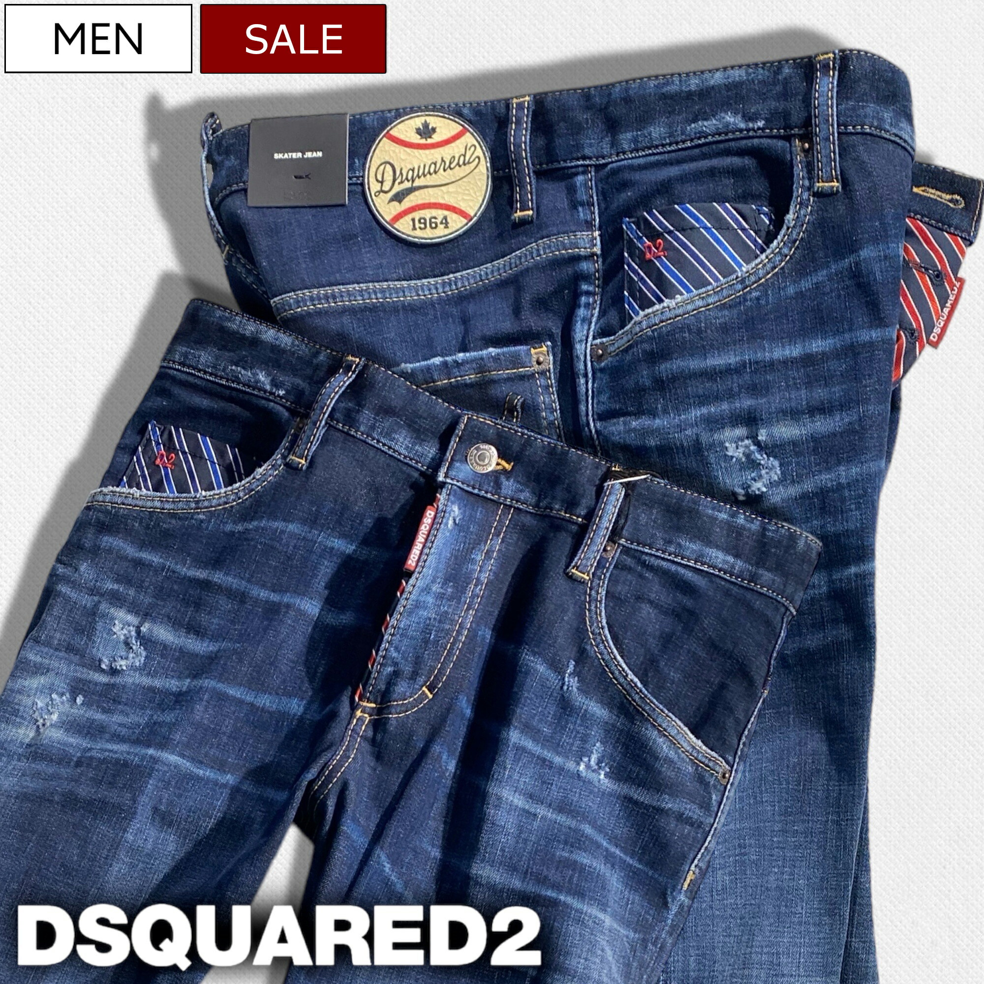 希少【DSQUARED2】ブリーチ仕上げコットンジーンズ DSQUARED2 30%OFF ディースクエアード S74LB1192 Dark Ripped
