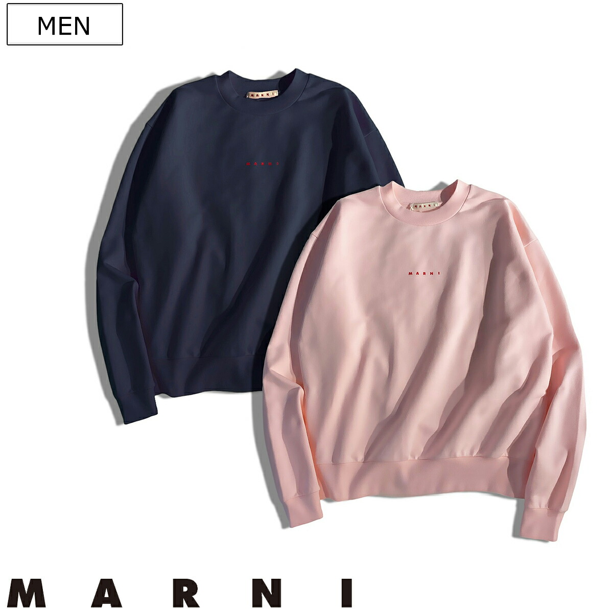 【定価86,900円(税込)】MARNI -マルニ- ブランドロゴが胸元を飾り最上級オーガニックコットンを使用しサラッとした極上の着心地が大人の余裕を漂わせるクルーネックトレーナー スウェット ドロップショルダー オーバーフィット ロゴ FUMU007 PINK GUMMY BLUMARINE メンズ