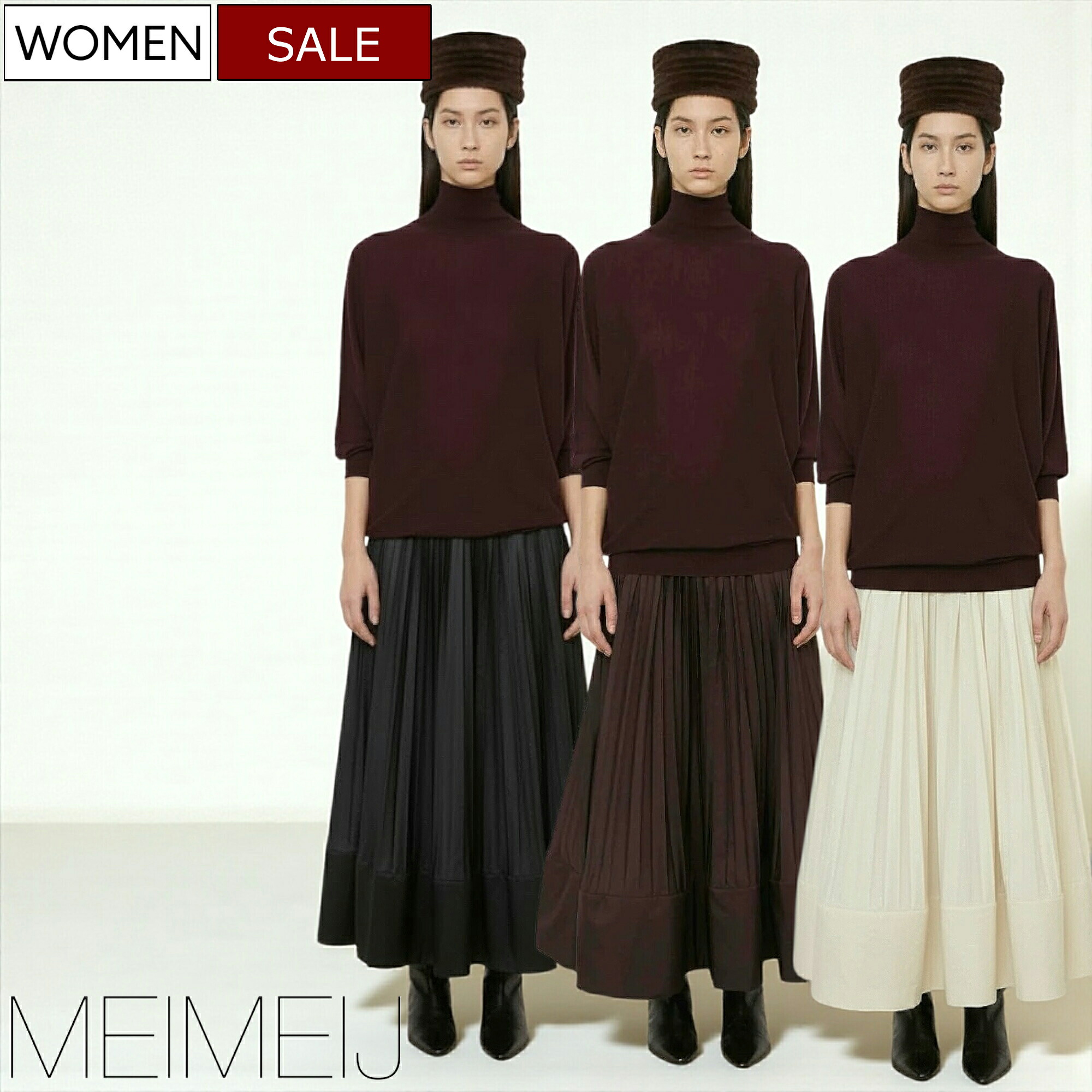 【定価61,600円(税込)】MEIMEIJ メイメイジェー アクセント抜群の切り返しデザイン！きちんと感とトレンド感を両立してくれるプリーツスカート Aライン 切り返し ミモレ丈 ロング丈 フレア ホワイト ブラウン ブラック 32574019 レディース イタリア製 メイメイジェイ｜Studio Route134