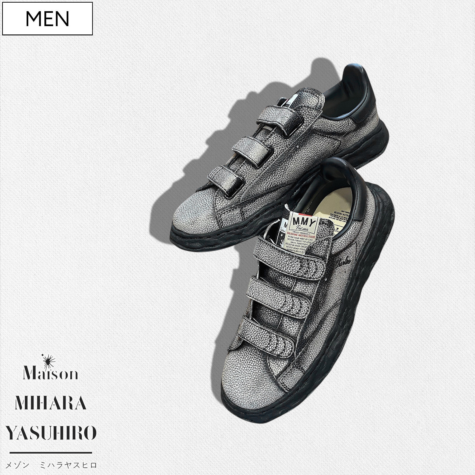 【定価51,700円(税込)】Maison MIHARA YASUHIRO - メゾン ミハラヤスヒロ - オリジナルソールを使用！ブラッシュド シュリンクレザーローカットベルクロスニーカー シューズ 靴 "CHARLES"OG Sole Brushed Shrink Leather Low-top Sneake チャールズ 刺繍 A14FW713｜Studio Route134