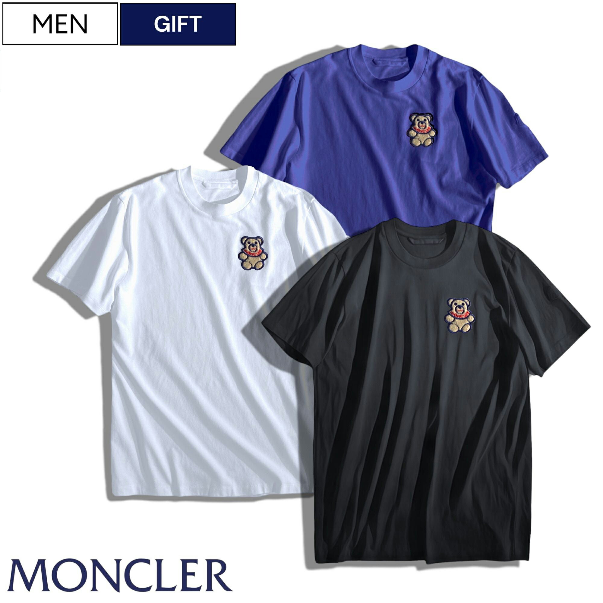【定価53,900円(税込)】MONCLER モンクレール キャッチーな 立体刺繍 MINIエンブレムベア 美しい生地感アイコンワッペン付 クルーネックTシャツ トップス ティーシャツ ポップベア ブラック パープル ホワイト 国内正規品/モンクレールジャパン I20918C000378390T メンズ｜Studio Route134